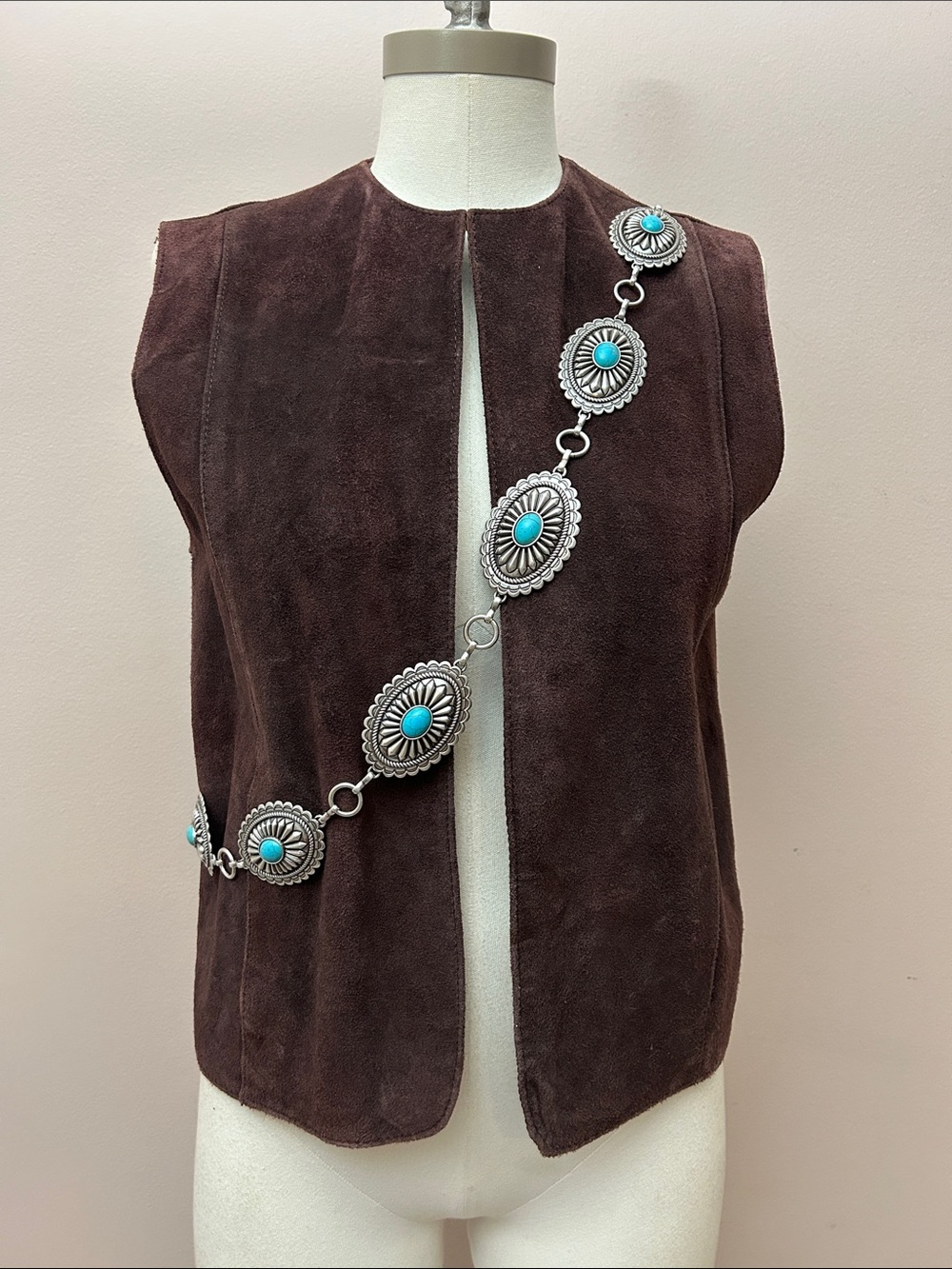 VTG Women's Dark Purple / wine Suede Vest with pockets size S